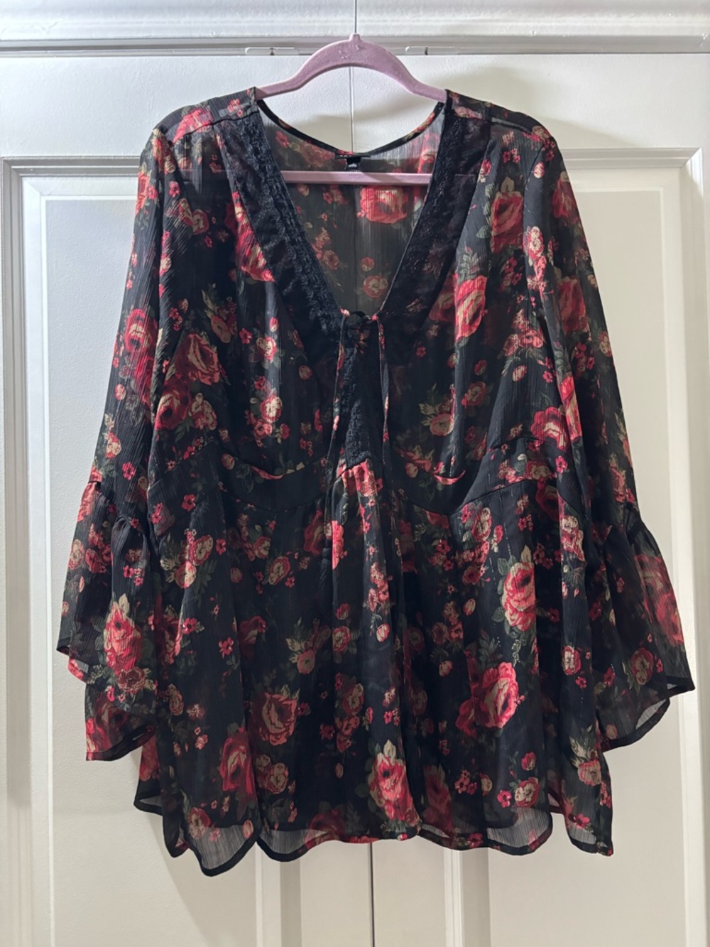 torrid Black Sheer Blouse with Red Rose Print